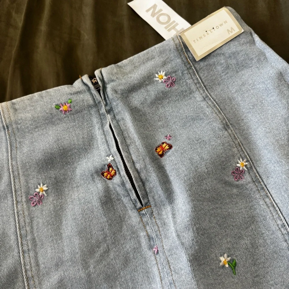 Tinseltown Light Blue Embroidered Denim Skirt - Picture 3 of 3